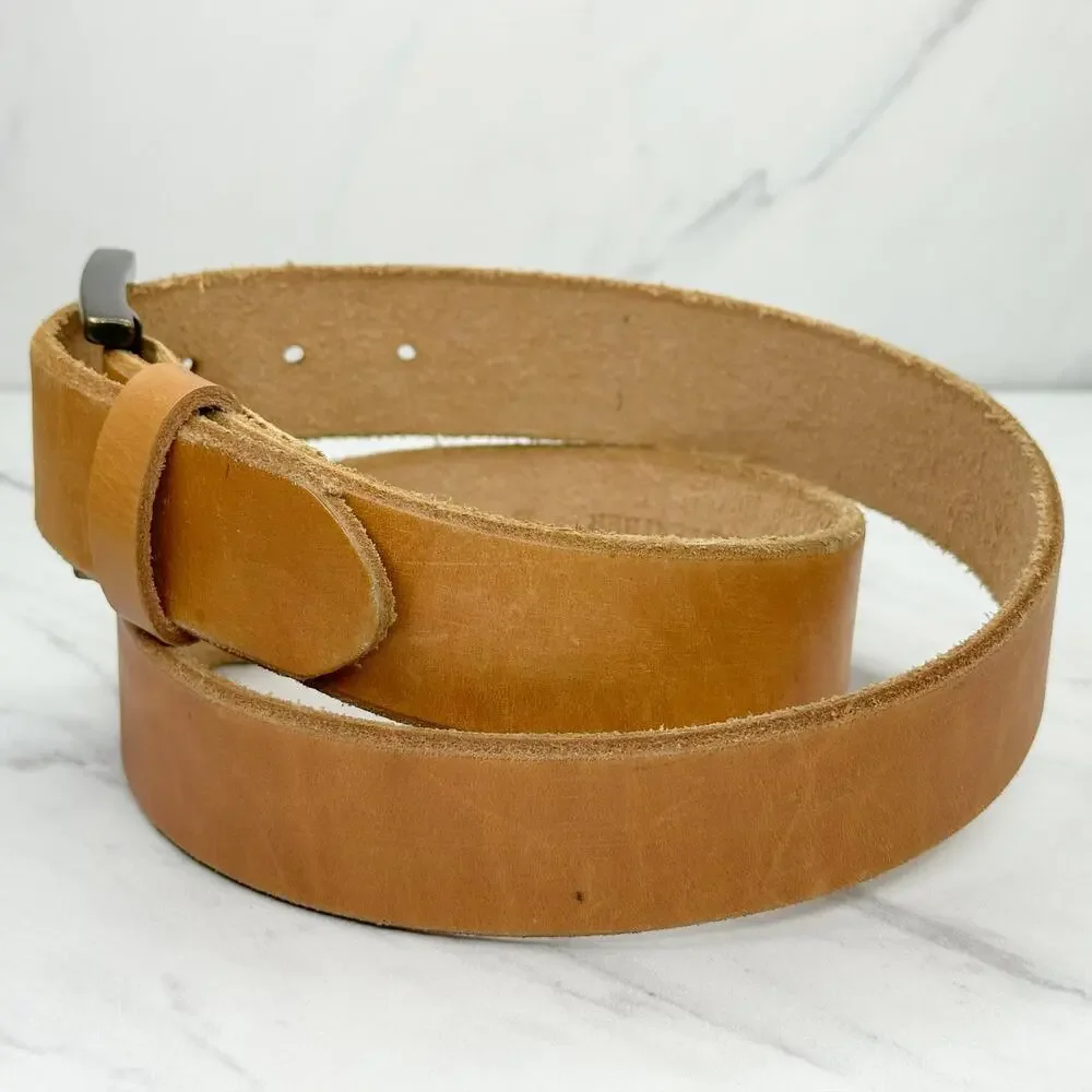 Brown Genuine Leather Belt Bronze Buckle Mens Size 36 ✨